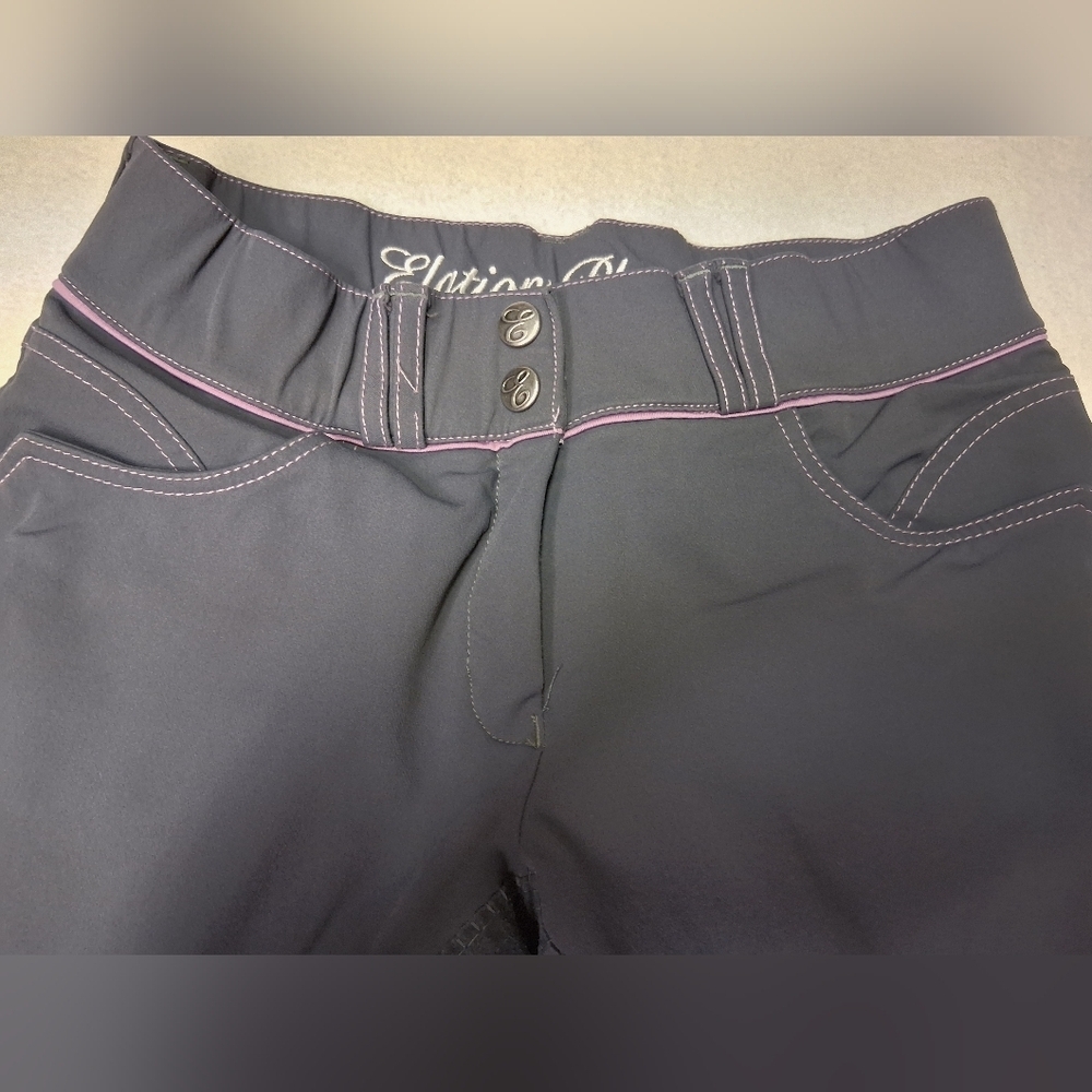 Elation Platinum Womens Breeches Riding Pants with Pink Stitching - Picture 8 of 12